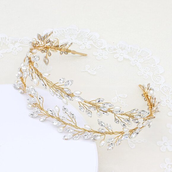 Bridal Crystal Headbands Double Layer Wedding Headdress Gold Wedding Headpieces